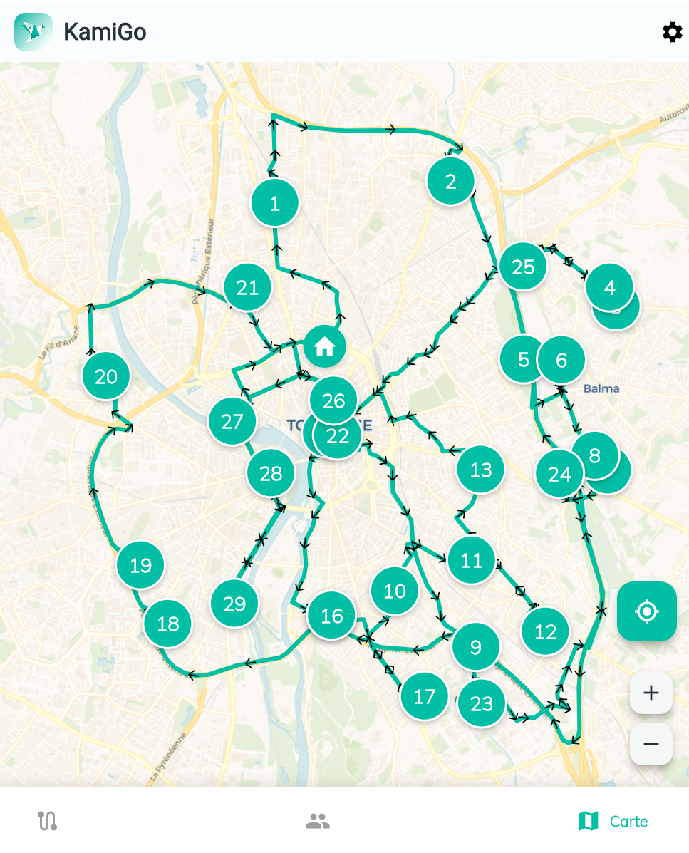 Vue carte de la tournée KamiGo